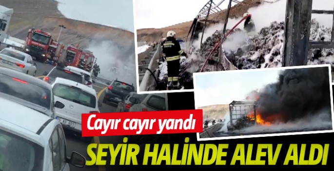 Seyir halindeki tır yanarak kül oldu