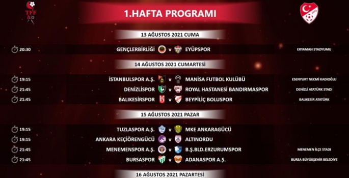 TFF 1. Ligde 3 haftalık program belli oldu